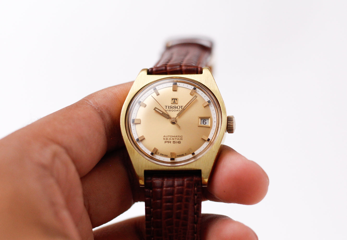 [Serviced] 1970s Tissot PR-516 Golden Sunburst Dial Men's Wrist-Watch