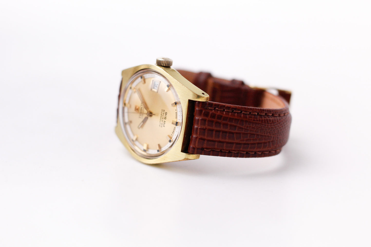 [Serviced] 1970s Tissot PR-516 Golden Sunburst Dial Men's Wrist-Watch