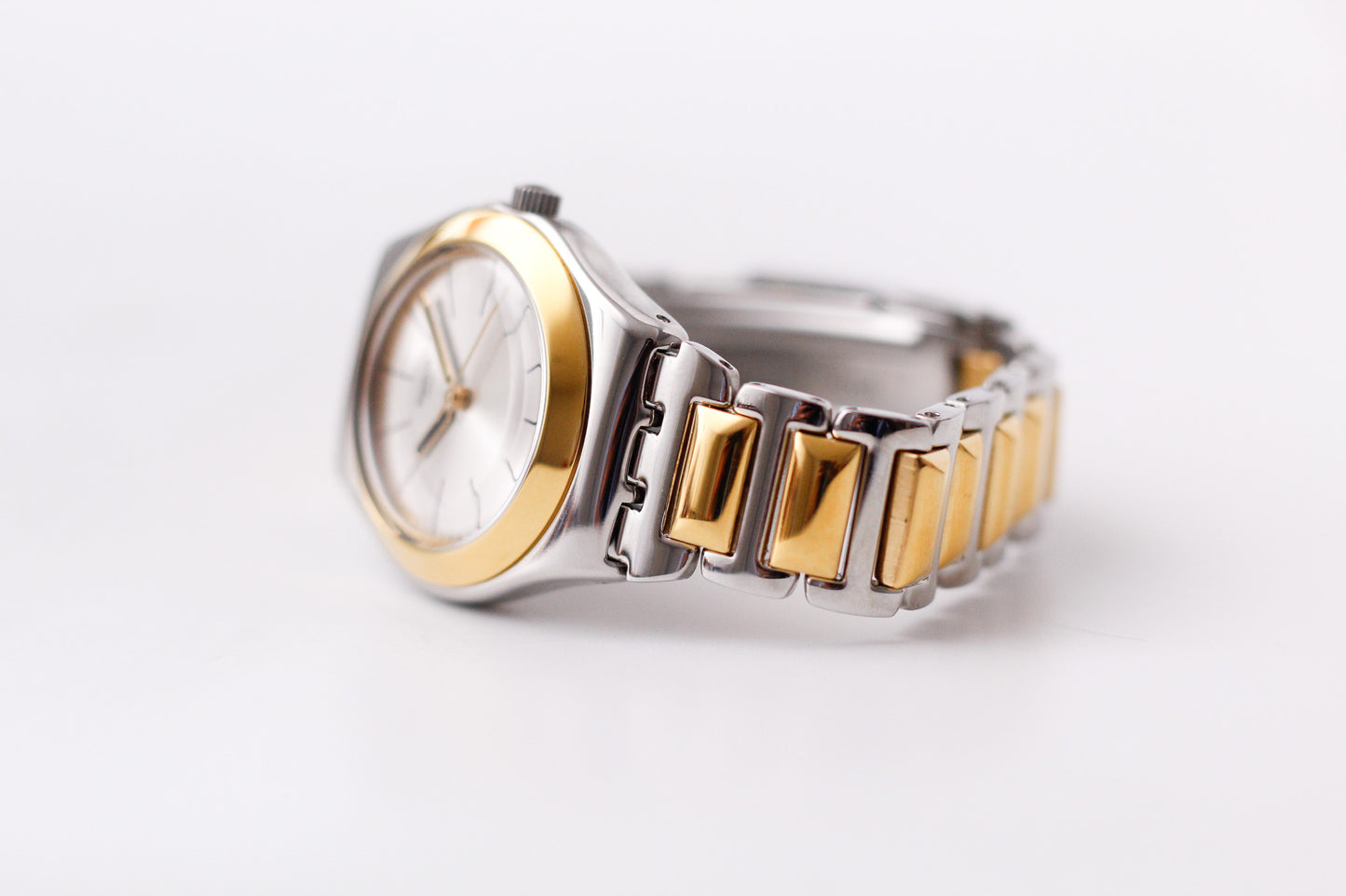 [Near Mint] 2000s Swatch Irony Silver Sunburst Dial Two Tone Case Men's Wrist-Watch