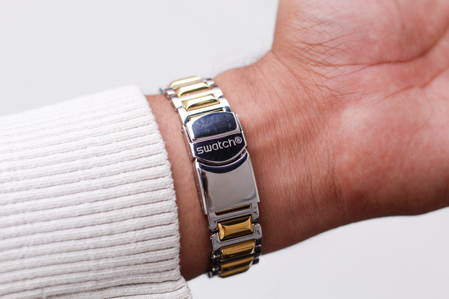 [Near Mint] 2000s Swatch Irony Silver Sunburst Dial Two Tone Case Men's Wrist-Watch