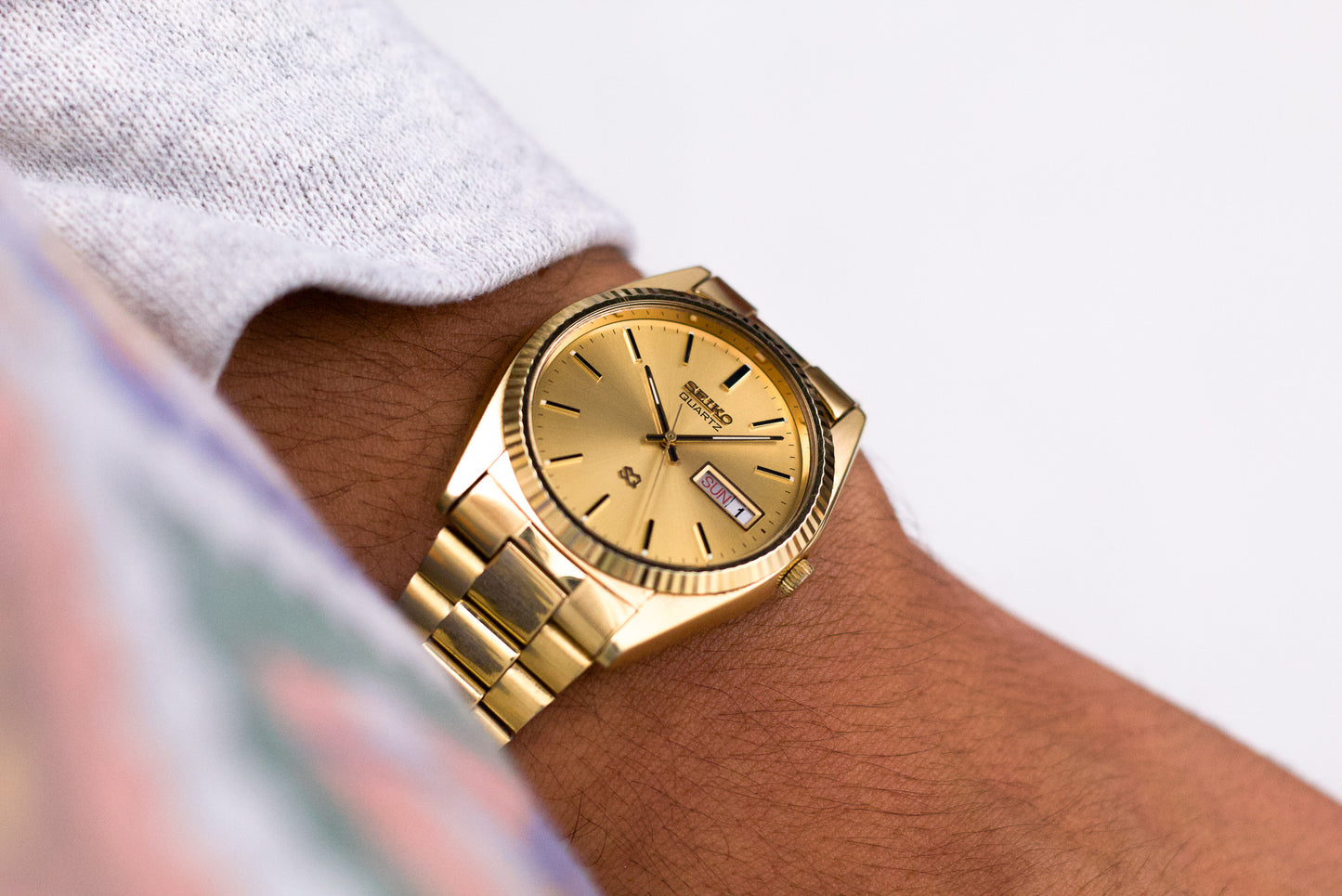 1985 Seiko SQ 'Baby Day-Date' Golden Sunburst Dial Men's Wrist-Watch