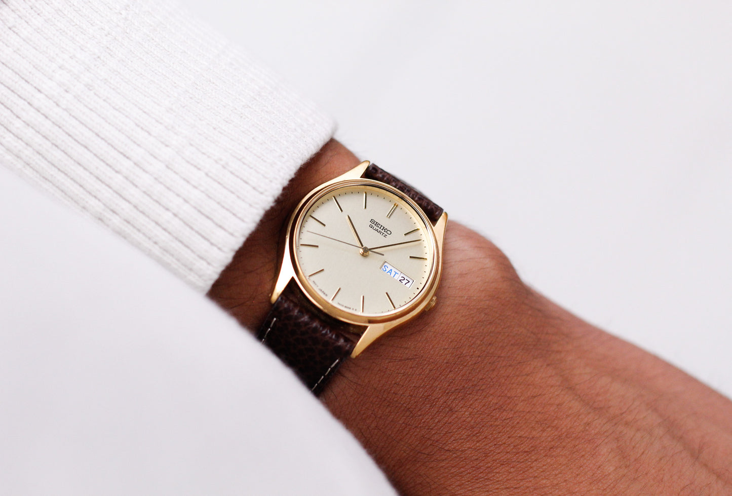 1998 Seiko Quartz Warm Gold Toned Men's Dress Wrist-Watch