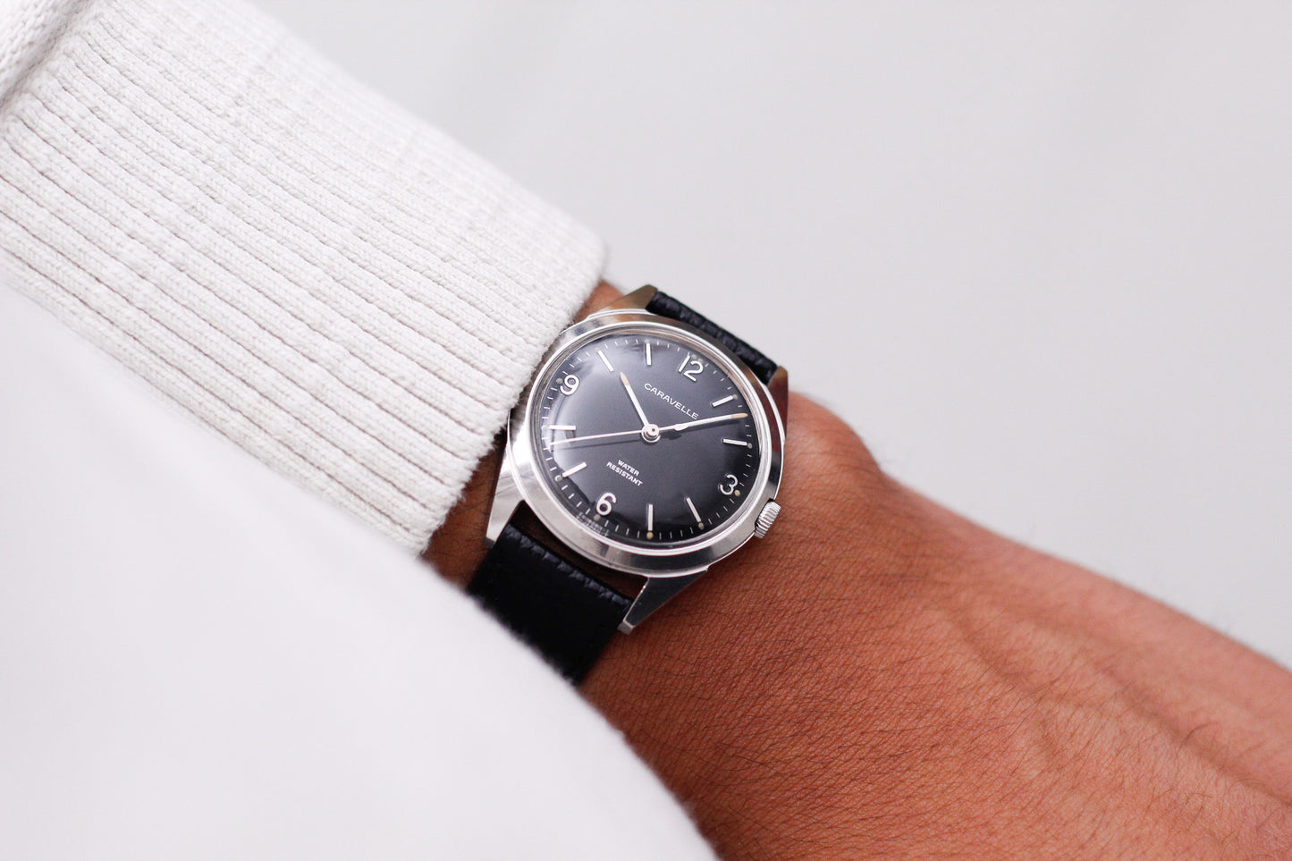 [Serviced] 1972 Bulova Caravelle Inky Black Dial Men's Mechanical Wrist-Watch