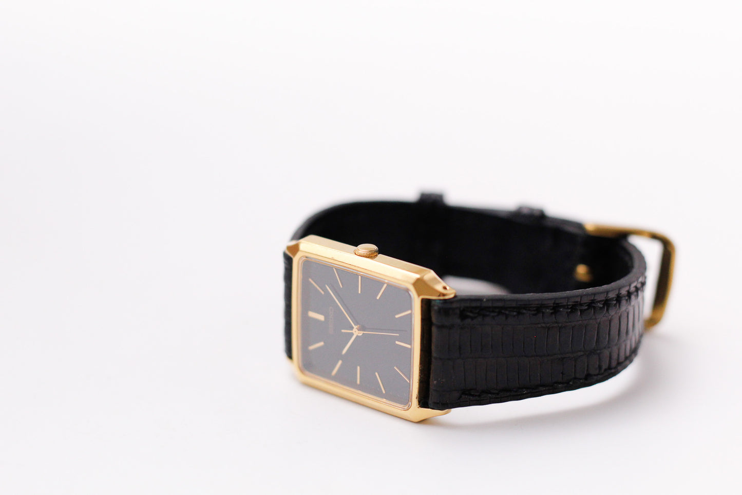 1990 Seiko Quartz Inky Black Dial Golden Tank Men's Wrist-Watch
