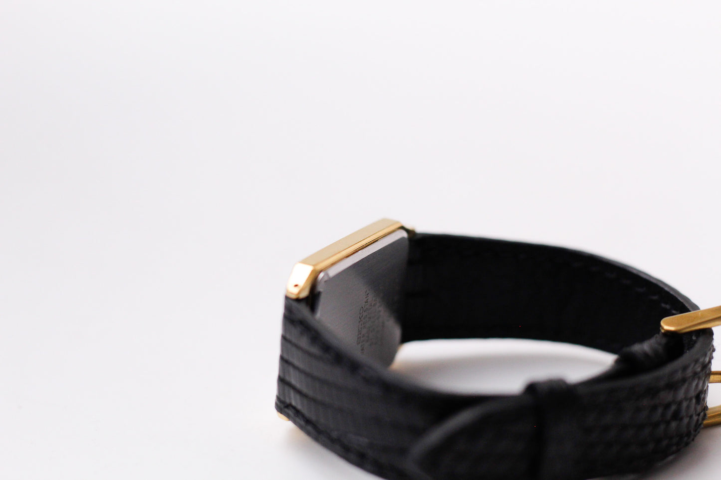 1990 Seiko Quartz Inky Black Dial Golden Tank Men's Wrist-Watch