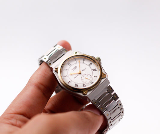 1982 Seiko Quartz Silverwave Cream White Roman Dial Two Tone Men's Wrist-Watch