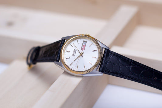 1998 Seiko Baby Day-Date Silver Sunburst Two Tone Men's Wrist-Watch