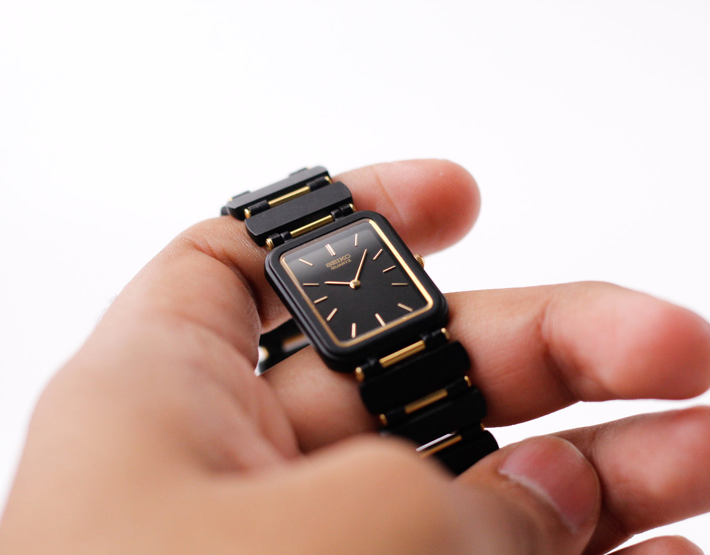 [Near Mint] 1985 Seiko Quartz Matte Black Dial Ladies' Two Tone Wrist-Watch