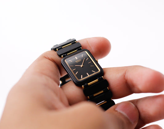[Near Mint] 1985 Seiko Quartz Matte Black Dial Ladies' Two Tone Wrist-Watch