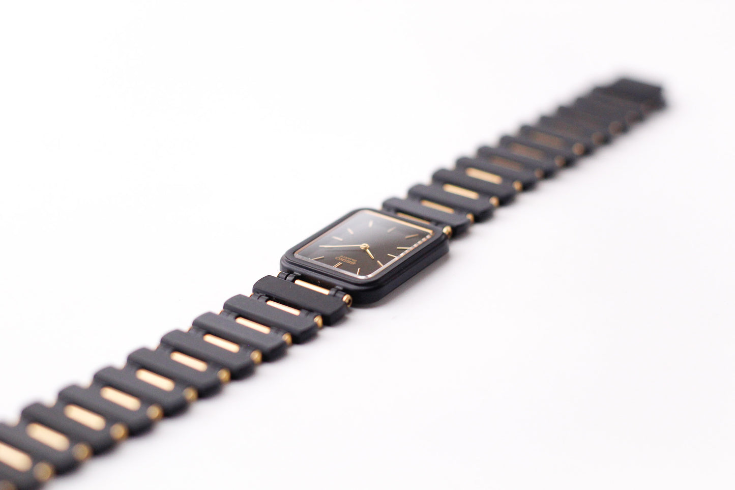 [Near Mint] 1985 Seiko Quartz Matte Black Dial Ladies' Two Tone Wrist-Watch