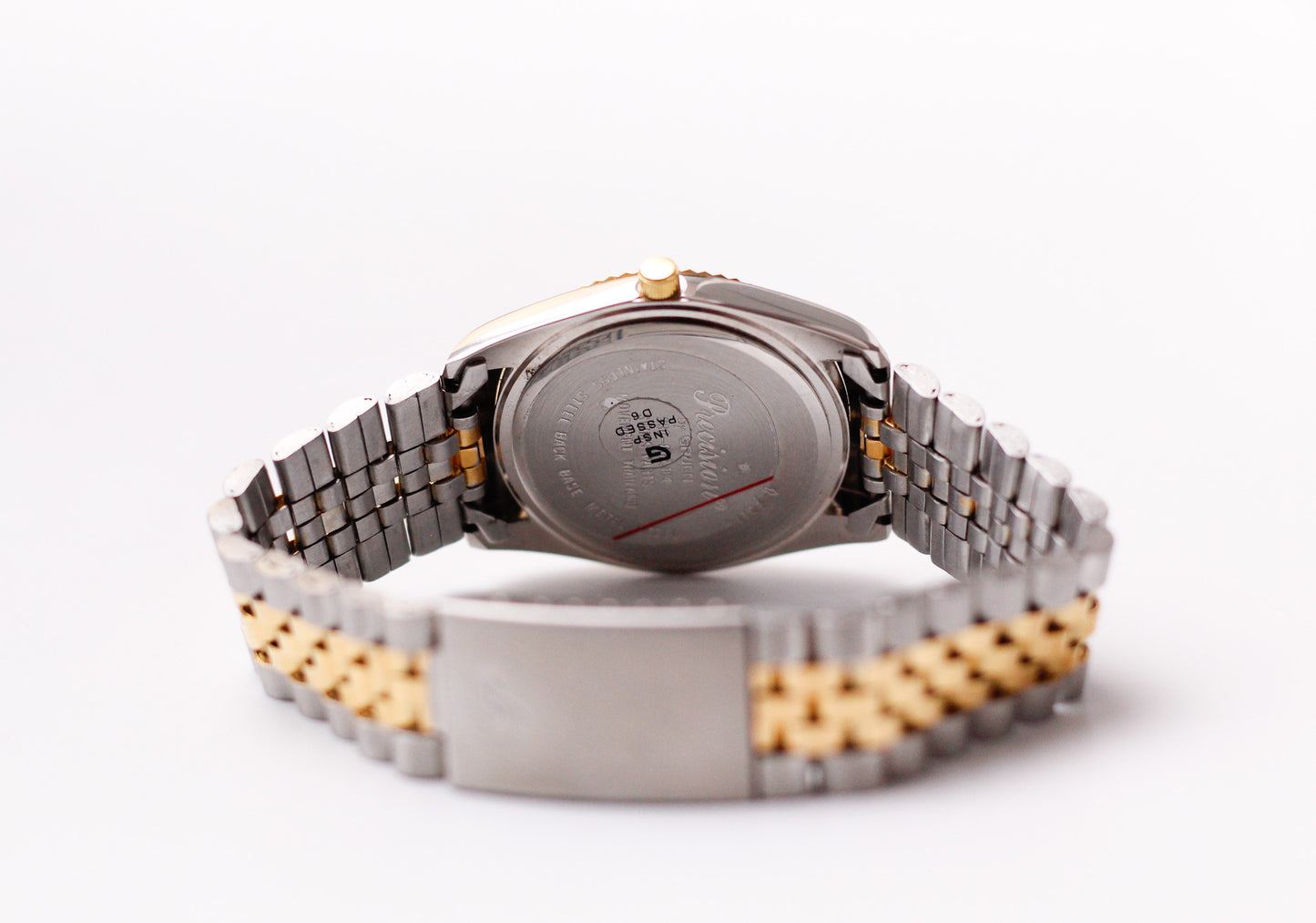 [Mint] 1990s Gruen Precision Quartz Silver Sunburst Dial Two Tone Case Men's Wrist-Watch W/Box & Papers