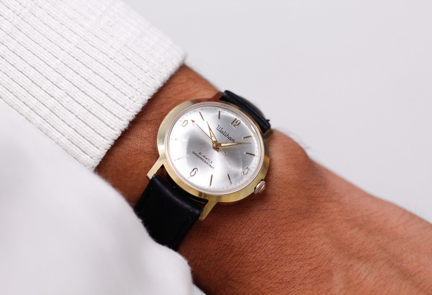 [Serviced] 1960s Waltham Mechanical Silver Sunburst Dial Men's Wrist-Watch