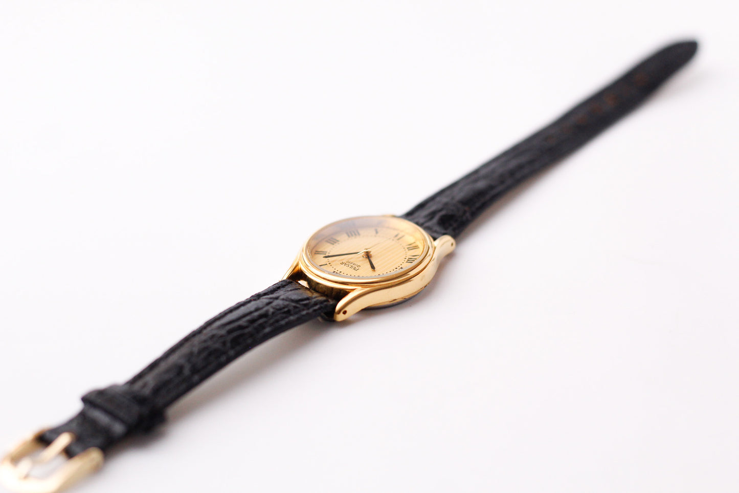 1994 Pulsar Quartz Striped Golden Roman Dial Ladies' Wrist-Watch