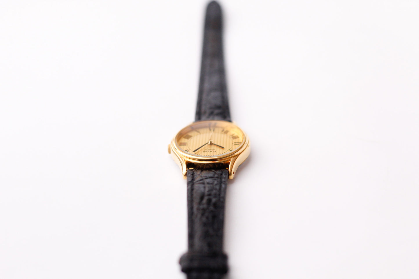 1994 Pulsar Quartz Striped Golden Roman Dial Ladies' Wrist-Watch