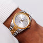 [Mint] 1990s Gruen Precision Quartz Silver Sunburst Dial Two Tone Case Men's Wrist-Watch W/Box & Papers