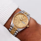 1990s Bulova Marine Stark Golden Sunburst Dial Two Tone Case Men's Wrist-Watch
