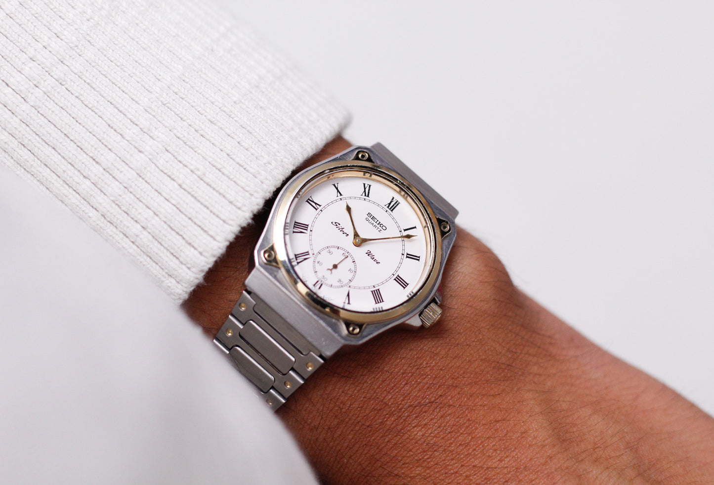 1982 Seiko Quartz Silverwave Cream White Roman Dial Two Tone Men's Wrist-Watch