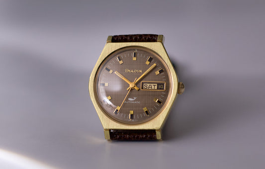 [Serviced] 1970 Bulova Coffee Linen Dial Men's Automatic Wrist-Watch