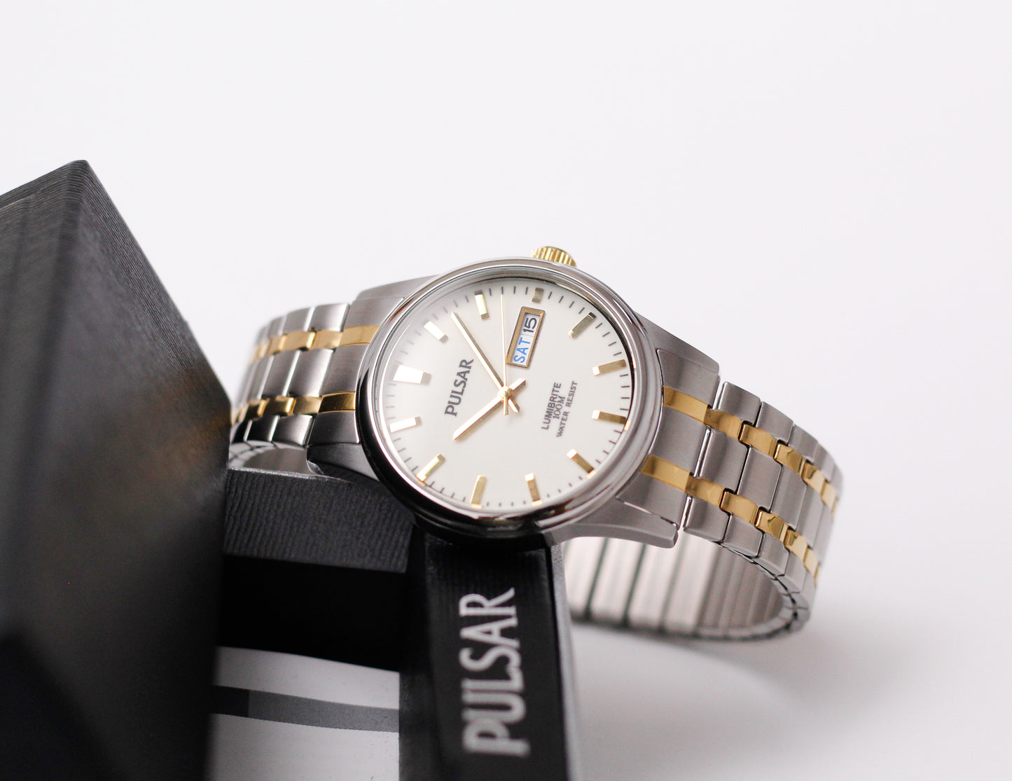2000s Pulsar Quartz Lumibrite 'Flashlight' Dial Two Tone Case Men's Wrist-Watch