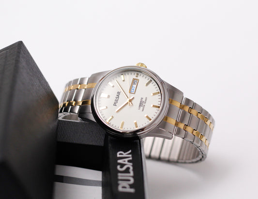 2000s Pulsar Quartz Lumibrite 'Flashlight' Dial Two Tone Case Men's Wrist-Watch
