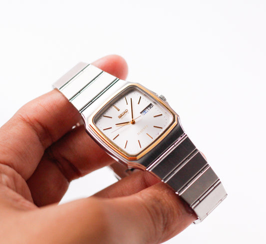 [Near Mint] 1983 Seiko Majesta Quartz Silver Sunburst Dial Two Tone Men's Wrist-Watch