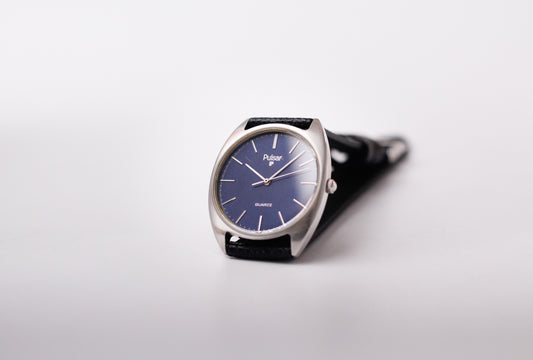 1988 Pulsar Quartz Marine Blue Straight Grain Dial Men's Wrist-Watch
