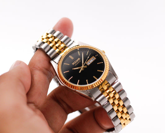 2005 Pulsar Baby 'Day-Date' Inky Black Dial Two Toned Men's Wrist-Watch