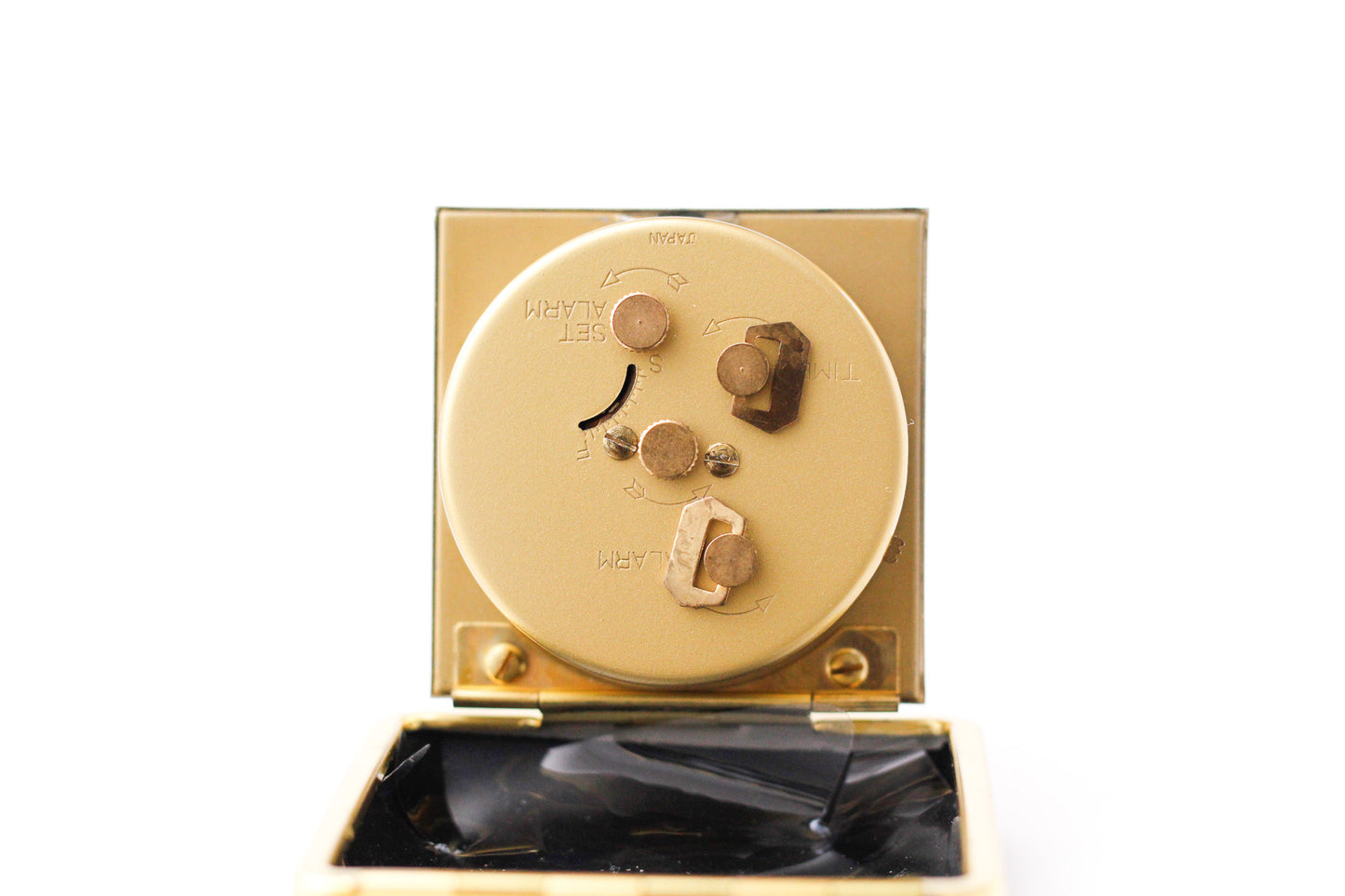 1960s Elgin Mechanical Golden Dial Travel Alarm Clock W/Box