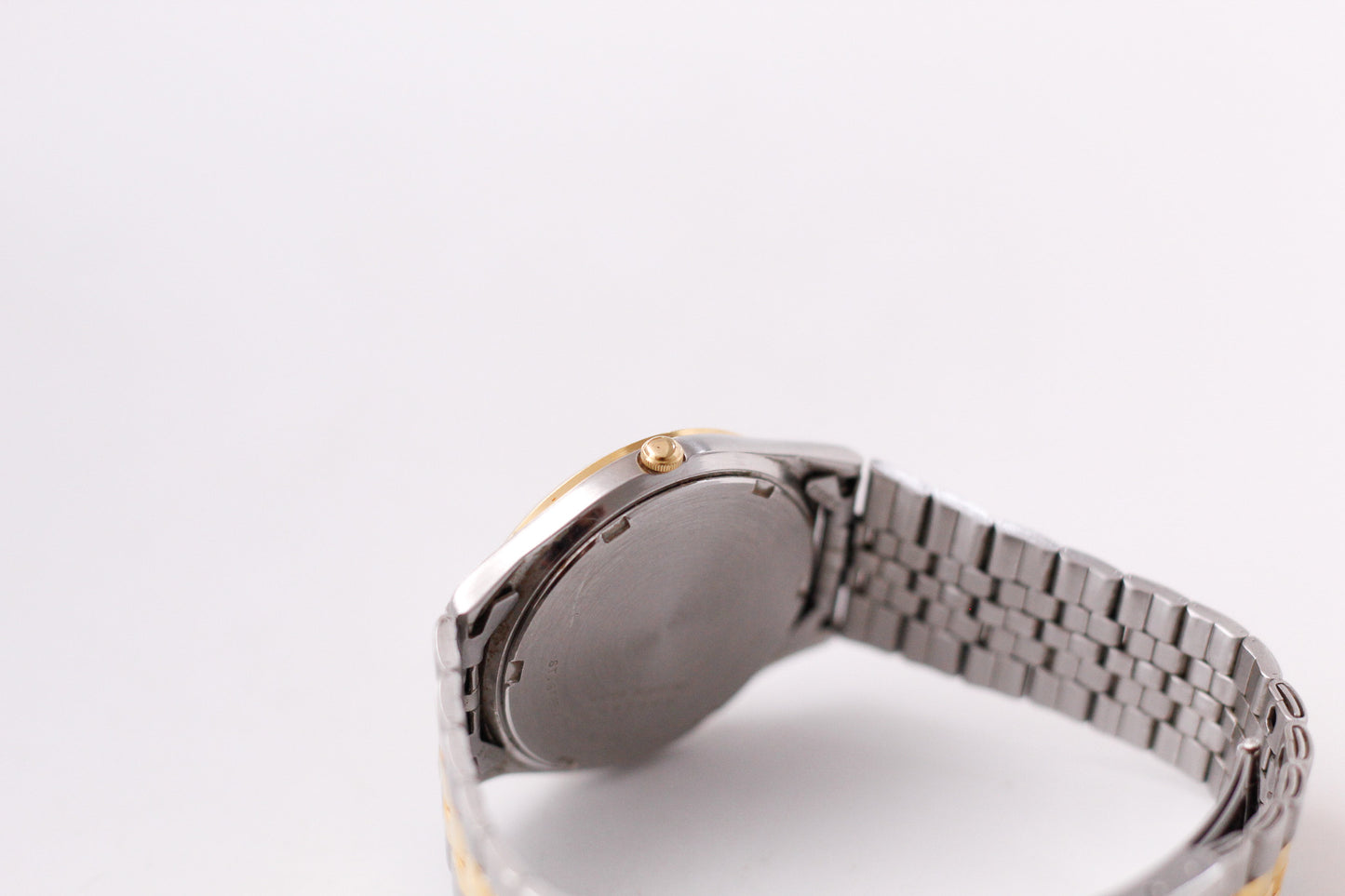2003 Seiko Quartz Straight Grain Golden Dial Two Tone Case Men's Wrist-Watch