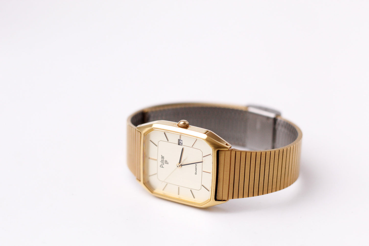 1995 Pulsar Quartz Straight Grain Golden Dial Men's Wrist-Watch W/Box & Papers
