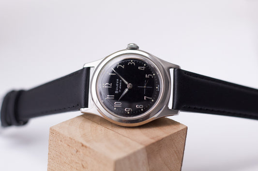 [Serviced] 1960s Bulova Inky Black Dial Men's Mechanical Wrist-Watch