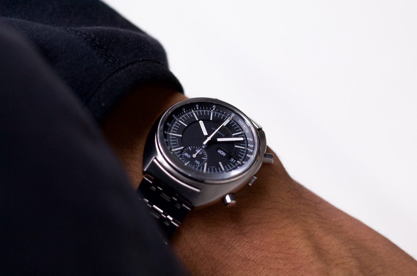 [Serviced] 1972 Seiko Automatic Chronograph 'Baby Speedmaster' Matte Black Dial Men's Wrist-Watch