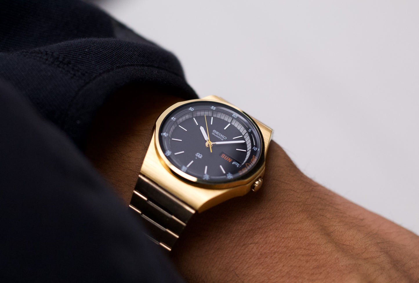 [Full Set] 1979 Seiko SQ 'Illuminated' Matte Black Dial Men's Wrist-Watch