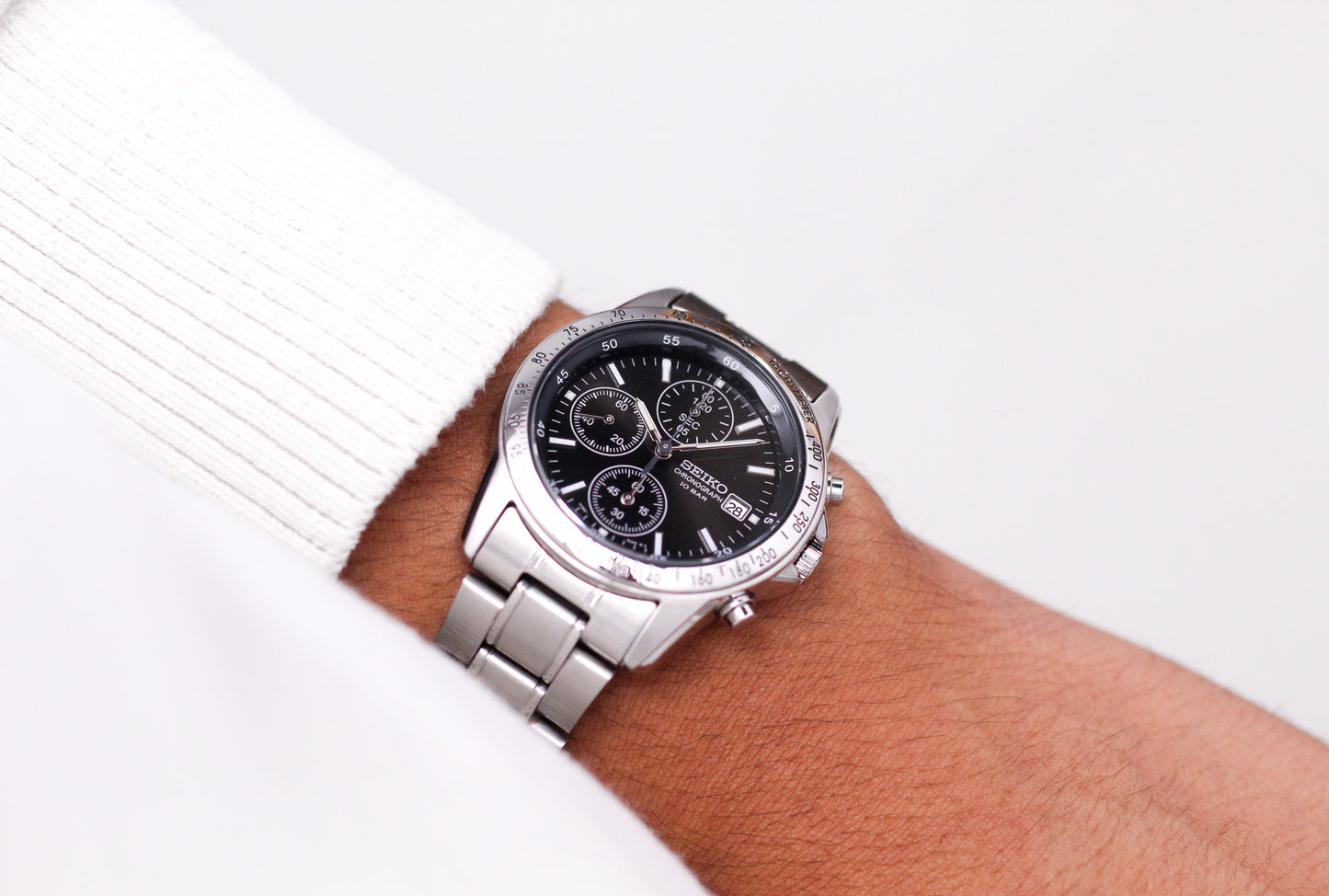 2008 Seiko Quartz Black-Sunburst Chronograph Men's Watch
