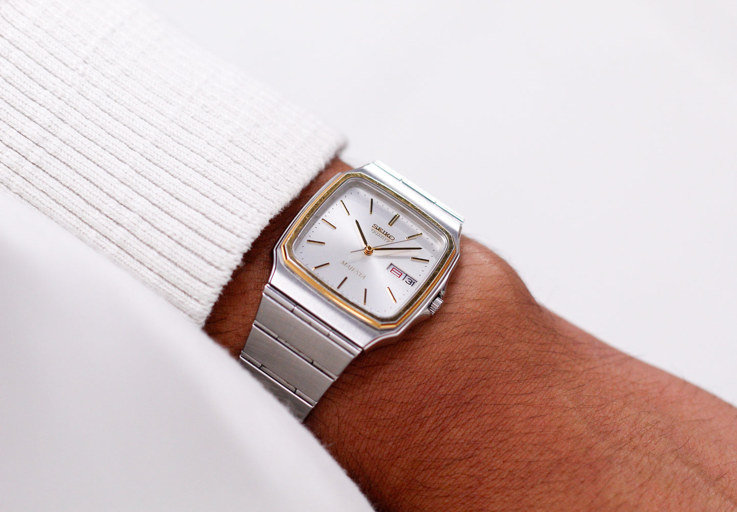 [Near Mint] 1983 Seiko Majesta Quartz Silver Sunburst Dial Two Tone Men's Wrist-Watch
