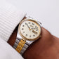 2003 Seiko Quartz Straight Grain Golden Dial Two Tone Case Men's Wrist-Watch
