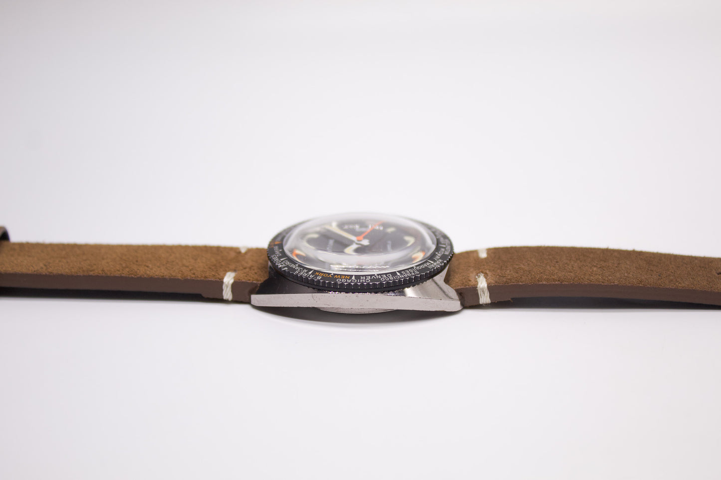 [Serviced] 1960s Neptune World Timer Mechanical Inky Black Dial Men's Wrist-Watch