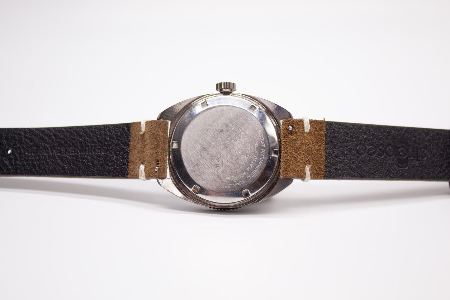 [Serviced] 1960s Neptune World Timer Mechanical Inky Black Dial Men's Wrist-Watch