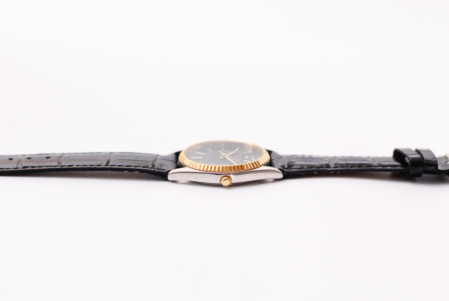 2005 Pulsar Quartz 'Baby Presidential' Inky Black Dial Two Tone Men's Wrist-Watch