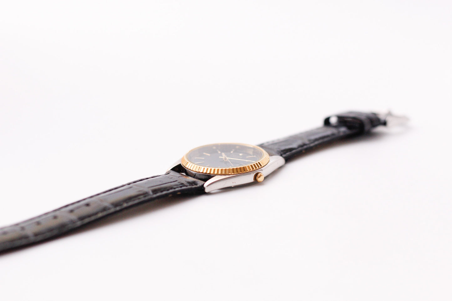 2005 Pulsar Quartz 'Baby Presidential' Inky Black Dial Two Tone Men's Wrist-Watch