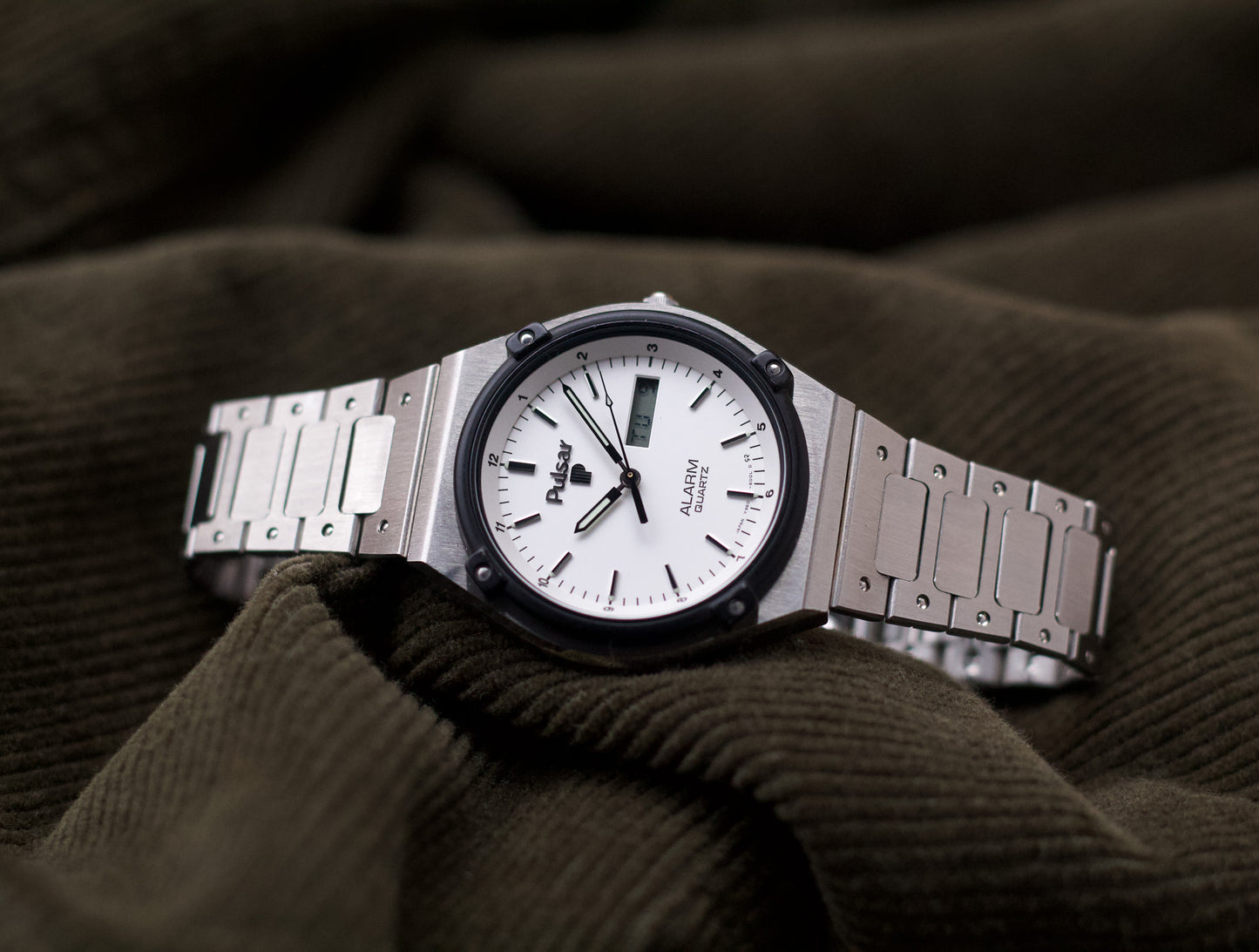 [Near Mint] 1984 Pulsar Ana-Digi Matte White Dial Men's Wrist-Watch