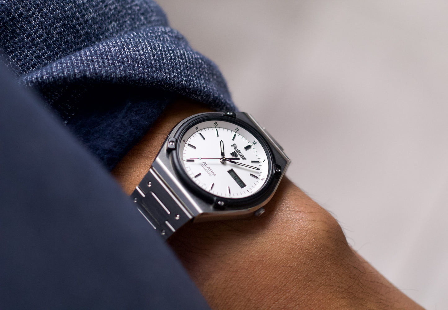 [Near Mint] 1984 Pulsar Ana-Digi Matte White Dial Men's Wrist-Watch