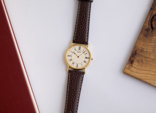 1990 Seiko Quartz Golden Flan Dial Roman Numerals Men's Wrist-Watch