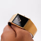 1986 Pulsar Quartz Inky Black Dial Golden Tank Men's Wrist-Watch