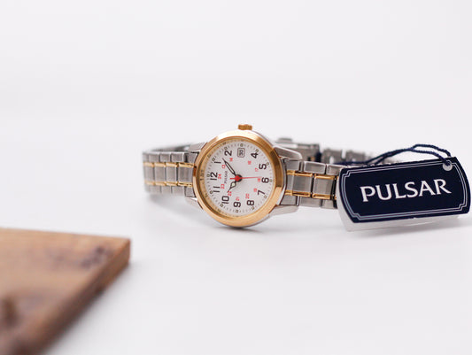[Near Mint] 1995 Pulsar Quartz Railroad Dial Two Tone Case Men's Wrist-Watch