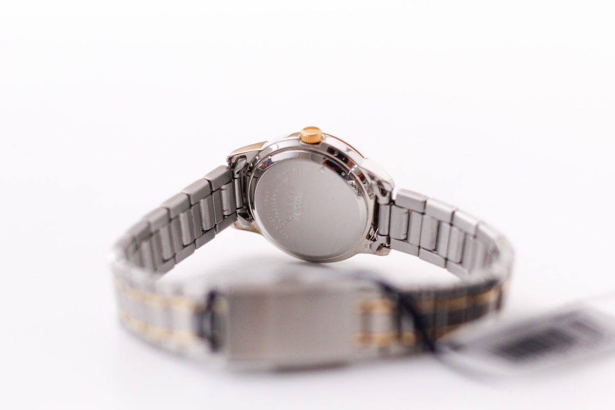 [Mint] 1995 Pulsar Quartz Railroad Dial Two Tone Case Ladies' Wrist Watch