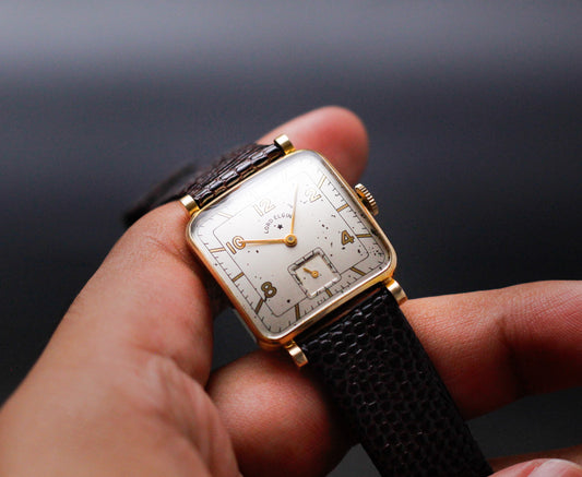[Serviced] USA Lord Elgin 'Peppered Cream Dial' 14K Gold Filled Case Men's Wrist-Watch