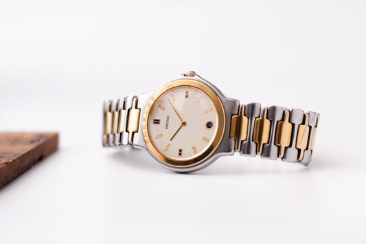 1986 Seiko Presage Quartz Light Golden Dial Two Tone Case Men's Wrist-Watch