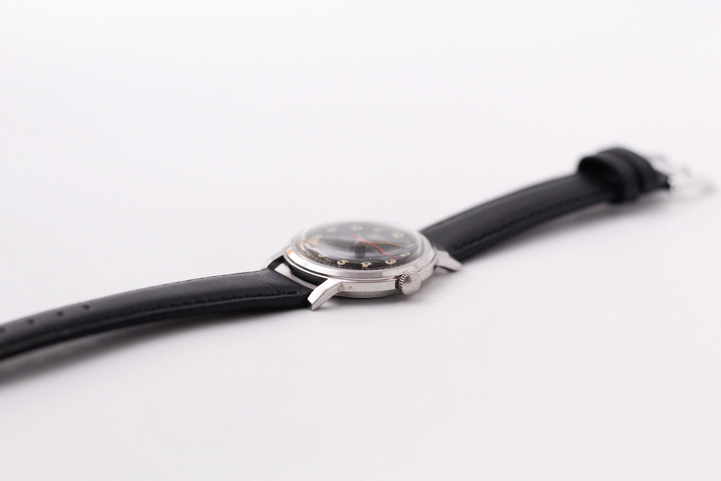 [Serviced] 1950s Rodania Mechanical Inky Black Military Style Dial Men's Wrist-Watch