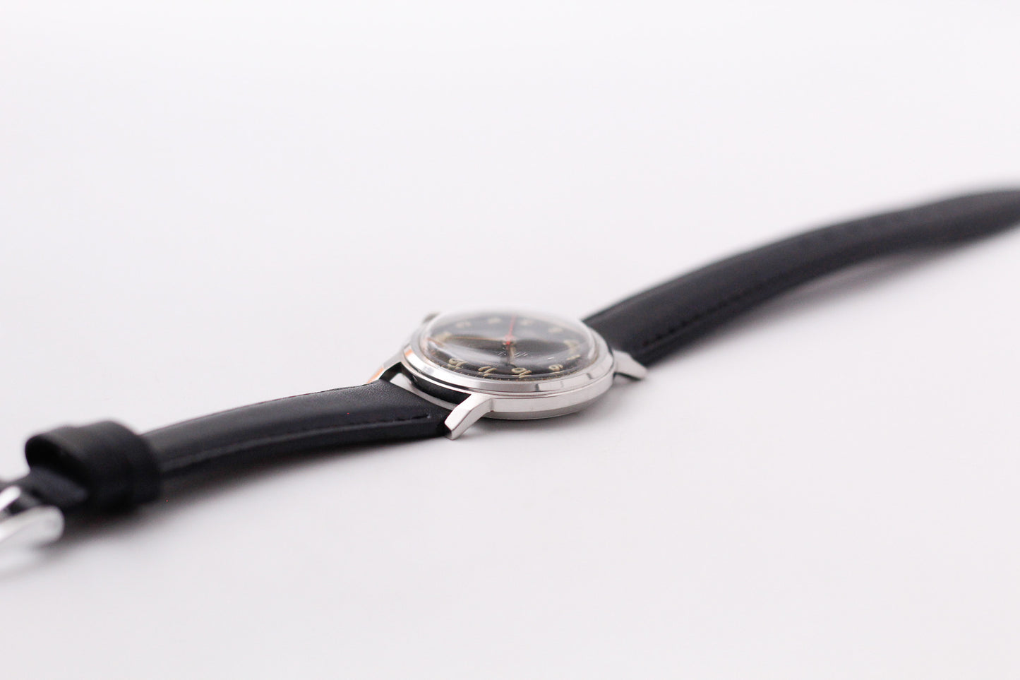 [Serviced] 1950s Rodania Mechanical Inky Black Military Style Dial Men's Wrist-Watch
